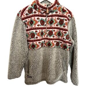 Simply Southern Womens Fleece Fair Isle Jacket Size M 1/4 Zip Aztec Sherpa Cozy